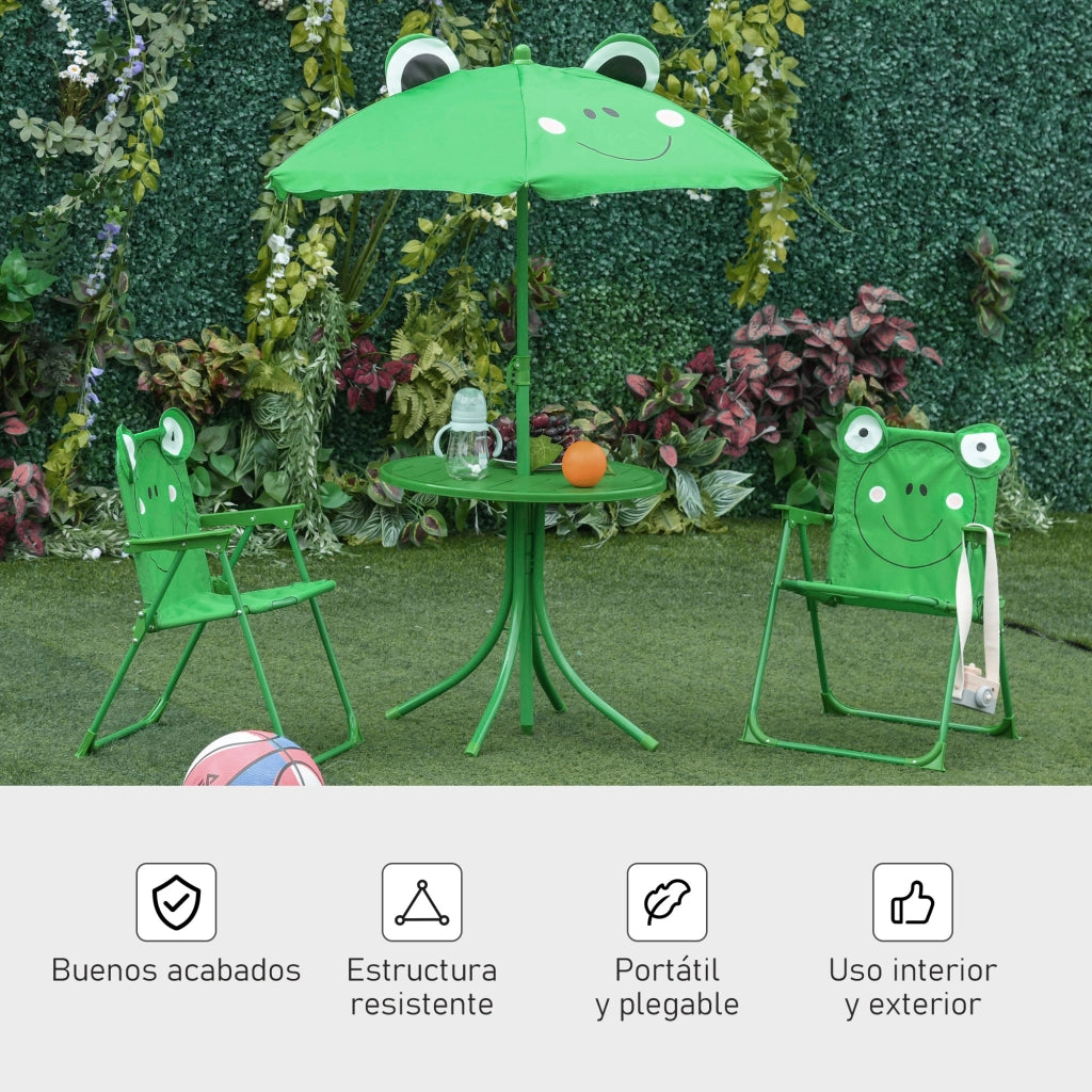 Set Tavolo e Sedie da Giardino per Bambini ¨C zephmum ¨C Verde, Pieghevole, 100-125 cm