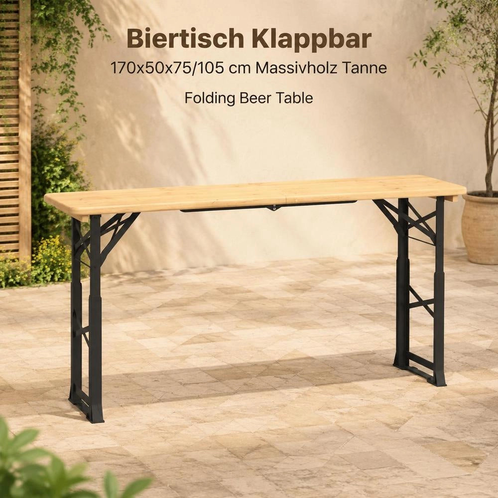 Folding Beer Table 170x50x75/105 Cm Solid Fir Wood