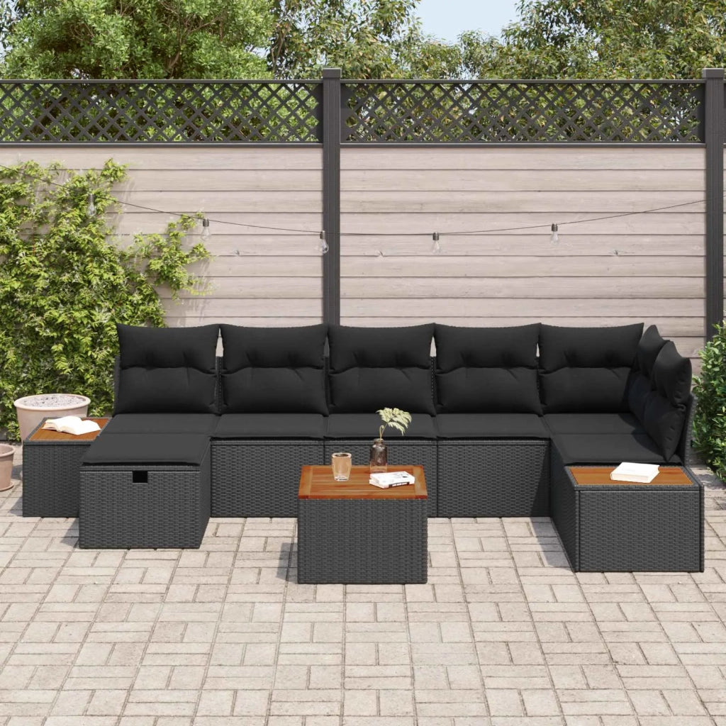 Set Divano da Giardino con cuscino 8 pcs Nero Poly Rattan