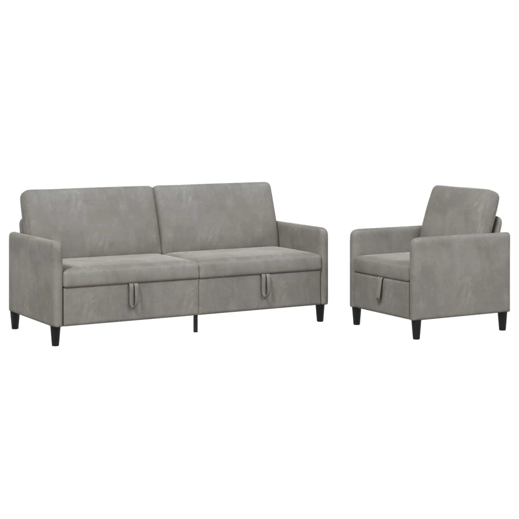 Set di Divani con Storage 2 pz Grigio Chiaro Poliestere 3429246