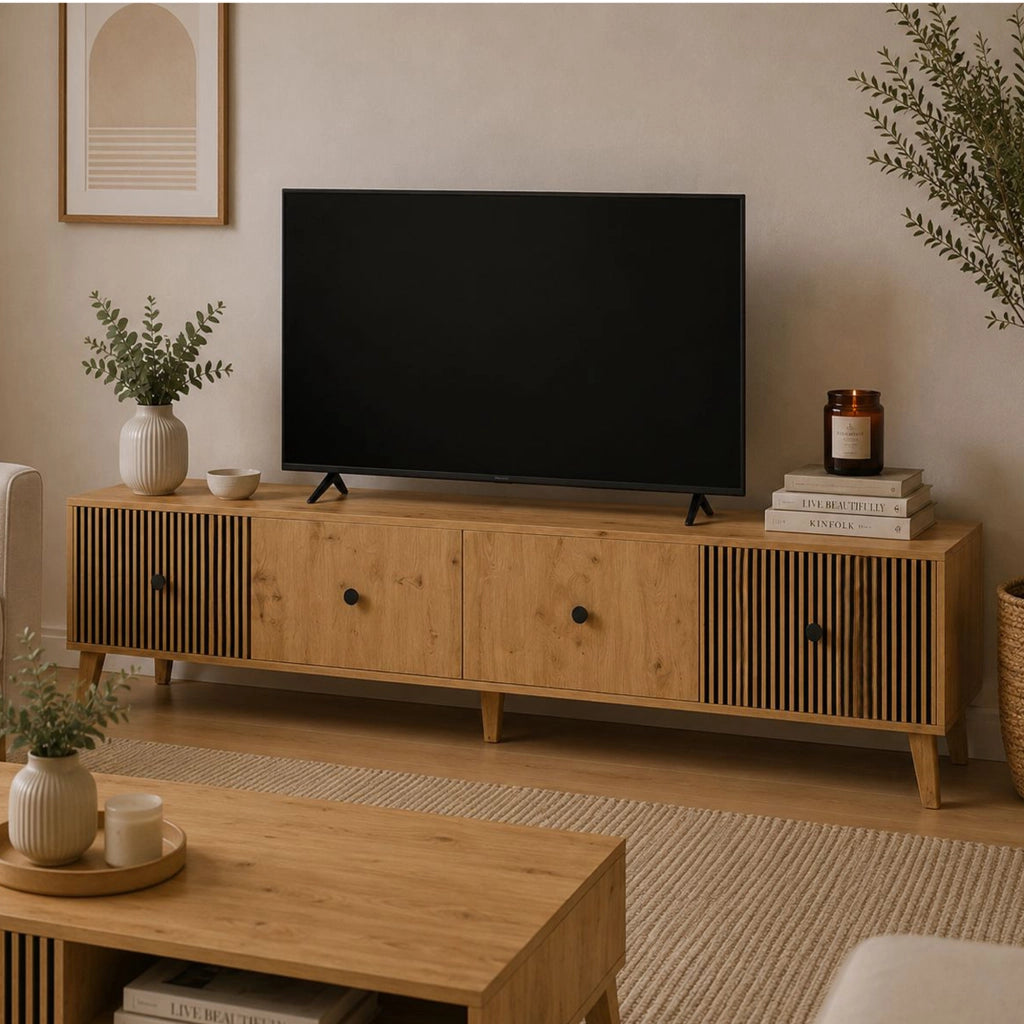Lileza, Mobile Porta tv 2 Ripiani, 180x42x45h cm Marrone Rovere Nodi