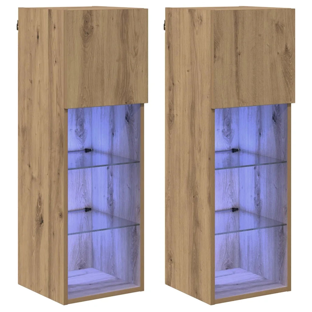 Mobiletti TV a parete con LED 2 pcs Rovere artigianale 882951