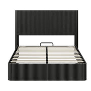 Letto contenitore matrimoniale 140×200 cm con rete sollevabile e testiera scanalata; senza materasso; nero
