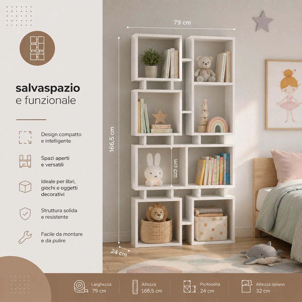 Libreria Moderna 79x24x166,5 cm Scaffalatura 4 Ripiani Bianco