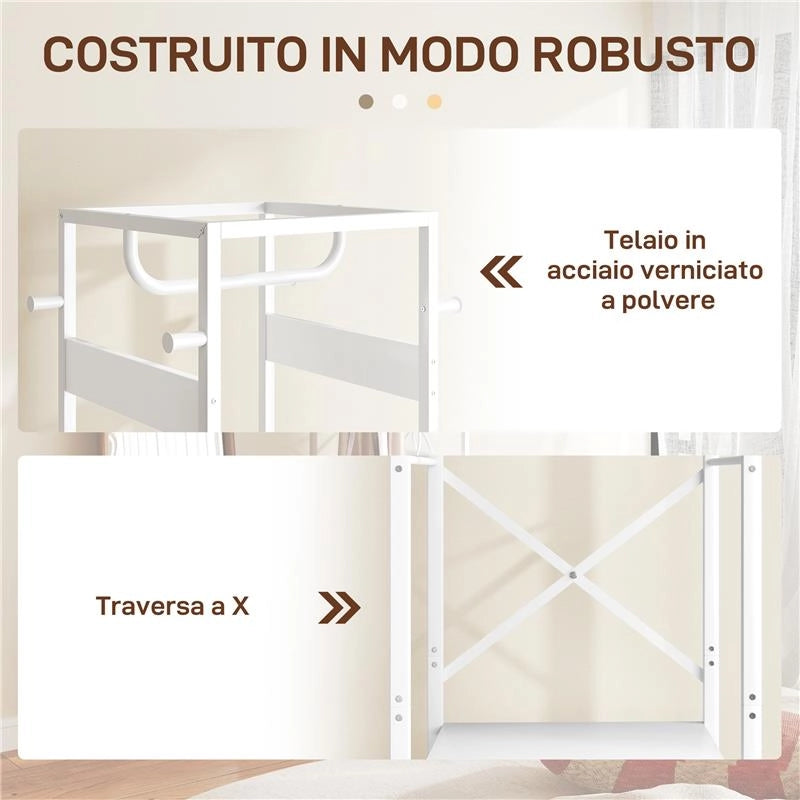 APPENDIABITI DA TERRA CON ASTA E 2 RIPIANI APERTI IN LEGNO E ACCIAIO 38.5X30X170 CM BIANCO E COLOR LEGNO