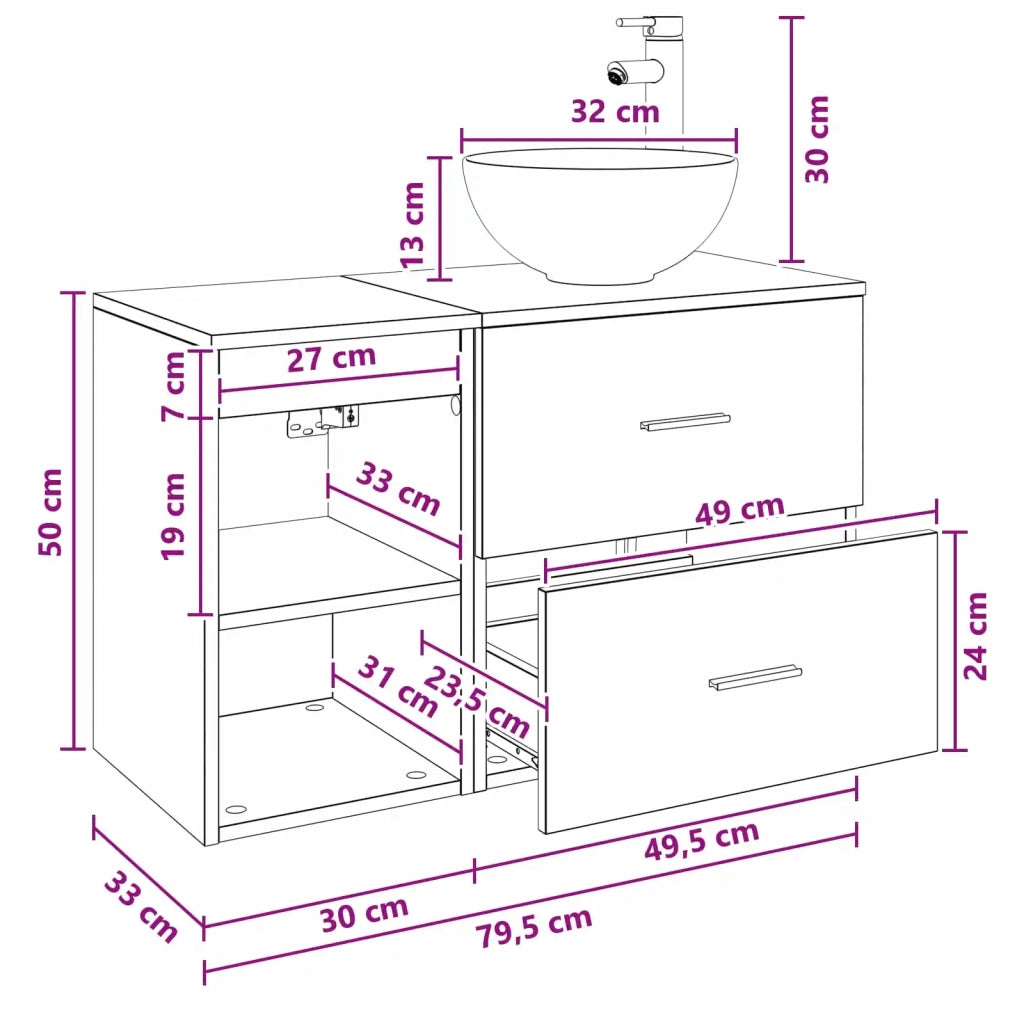 Set di mobili per il bagno 2 pcs Rovere Nero 3403865