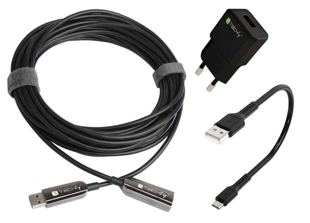 Cavo Ottico Attivo USB 3.2 SuperSpeed Active Optical Cable USB A M/F 10m Nero