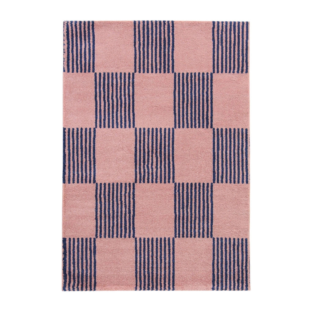 Tappeto interno a scacchi blu e rosa