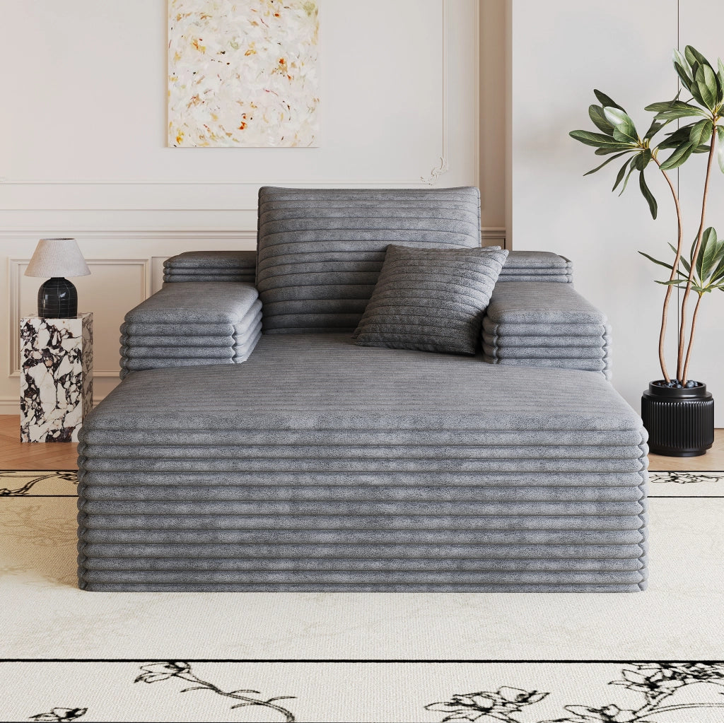 Divano chaise longue in velluto a coste grigio scuro