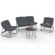 IDMarket - Set di mobili da giardino basso ARONA a 4 posti in metallo grigio antracite e cuscini grigi con divano, poltrone e tavolo