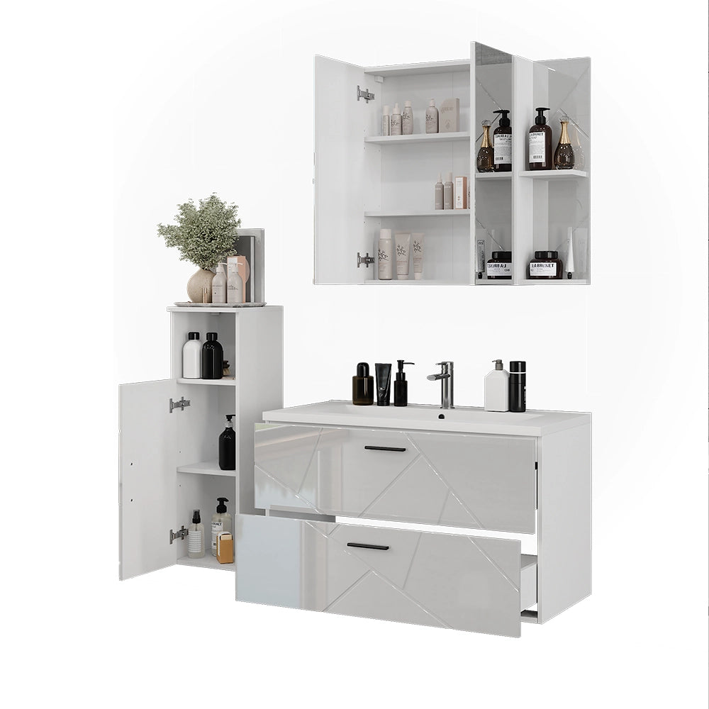 Vicco Set di mobili da bagno Bianco/bianco lucido 4 parti