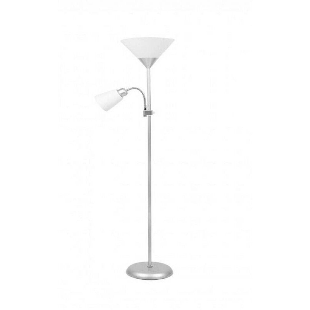 Trade Shop - Lampada Piantana Da Terra 180cm 2 Bracci Paralume Luce Orientabile Casa Ufficio - Argento