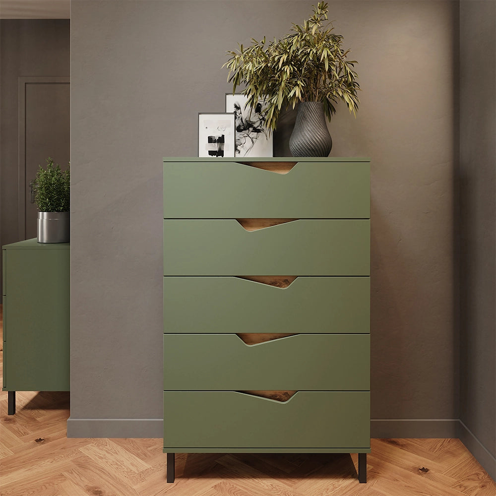 Vicco Cassettiera per camera da letto Verde/Artigianale 76 x 120 cm con 5 cassetti