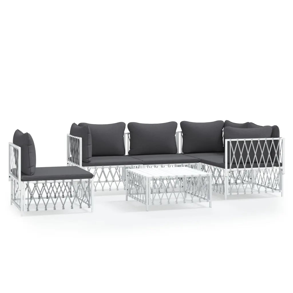 Set Salotto da Giardino 6 pz con Cuscini in Acciaio Bianco 3186886