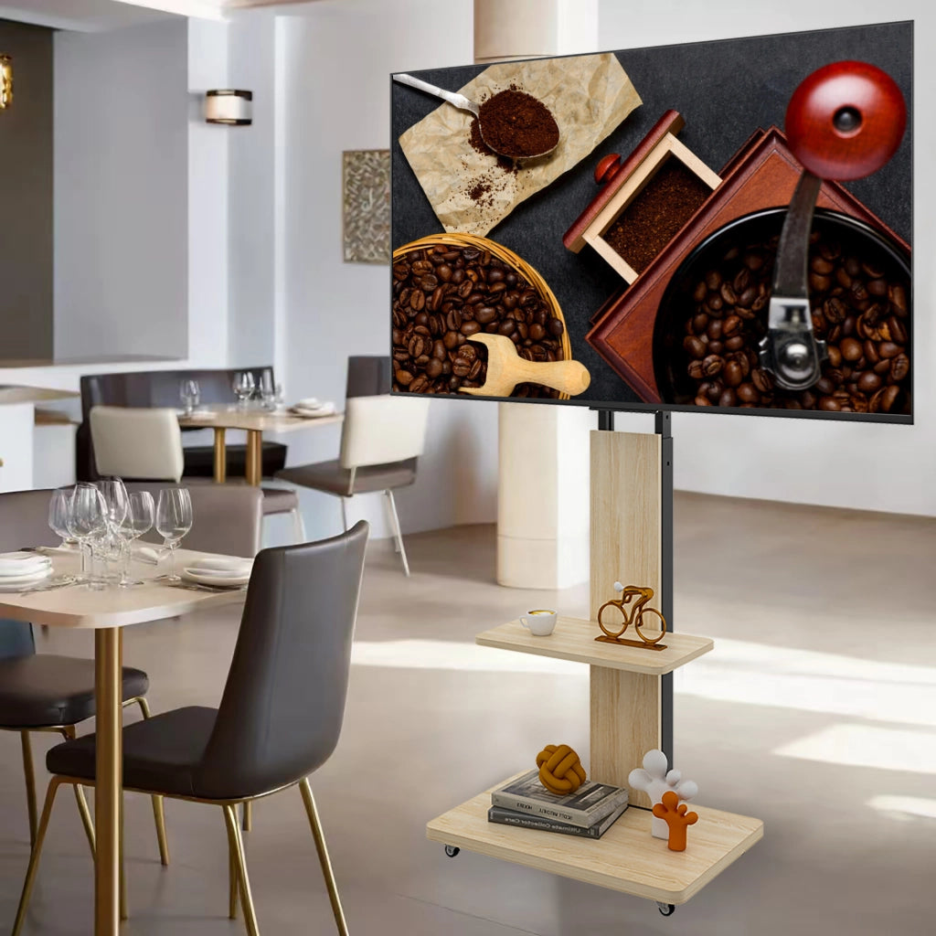 Supporto TV Mobile con Ripiano 32-75 Pollici Altezza Regolabile ¨C Xylo ¨C Rovere 60x40 cm