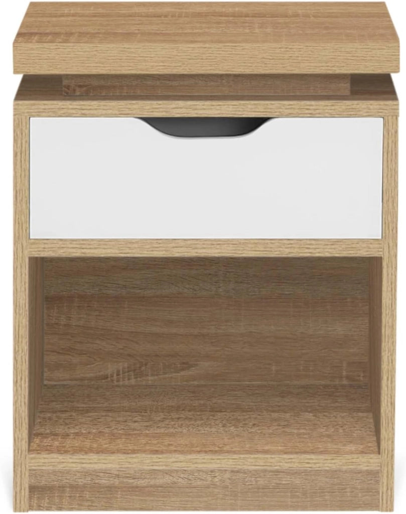 Set di 2 comodini LED Luna a 1 cassetto con nicchia in faggio e Bianco