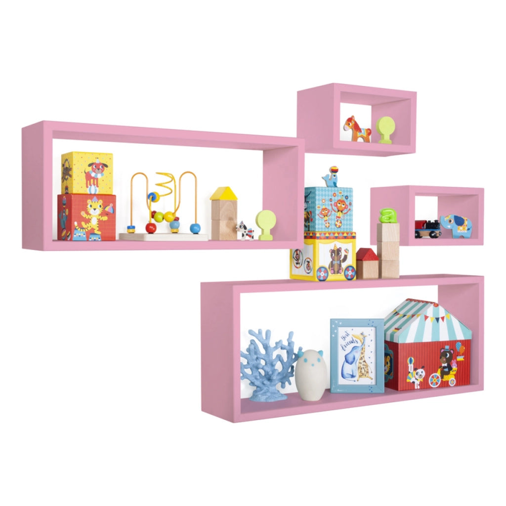 Set 4 Mensole da Muro Modello MERLINO, Pensile Bagno, Mensola Parete, Scaffale Parete. Misure 75x30 p15.5 cm, 60x25 p15.5 cm e 2 da 25x15 p15.5 cm. Finitura  ROSA BLUSH - MADE IN ITALY