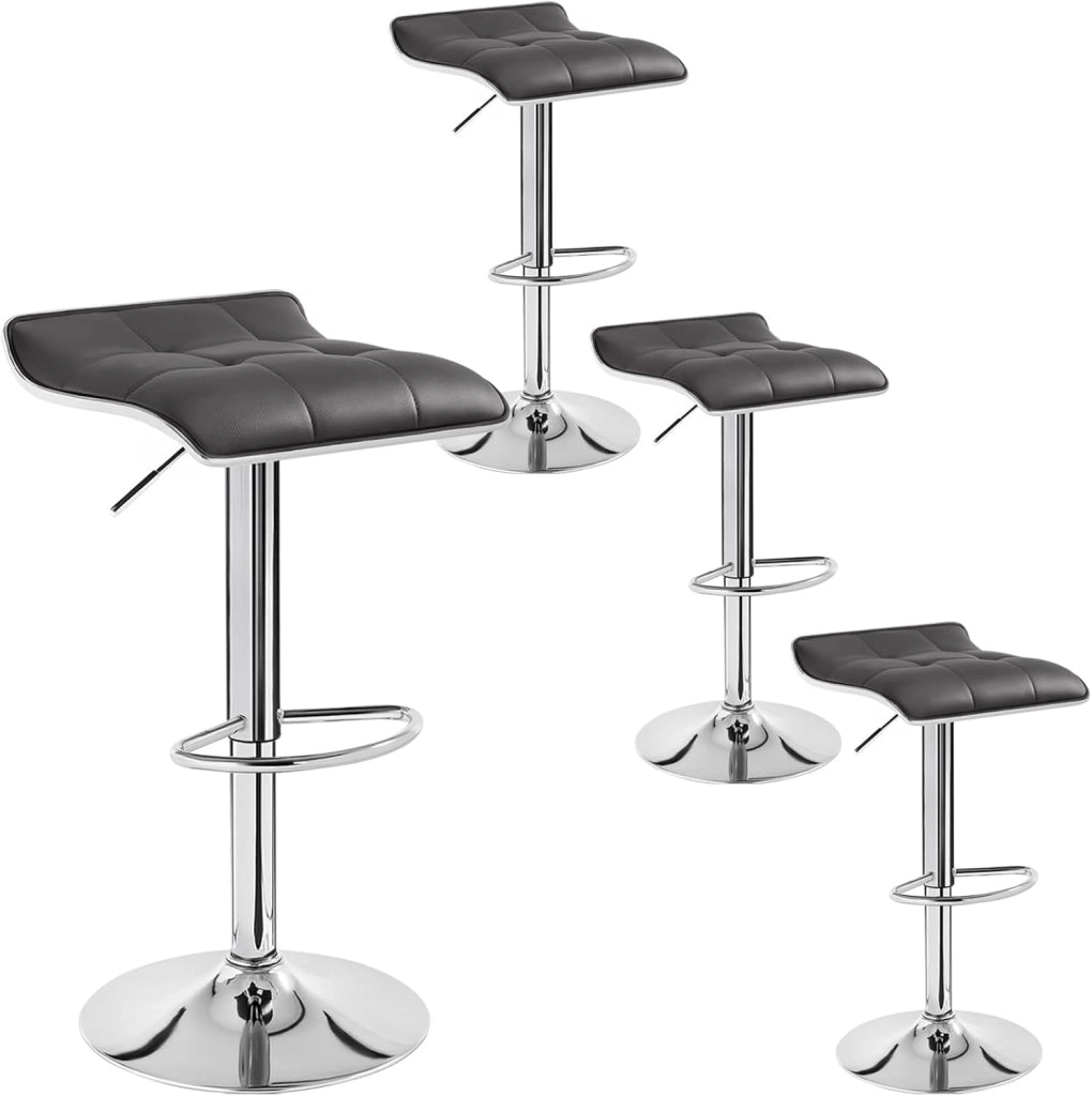 Sgabelli da Cucina/Bar Set di 4, Sedie da Bancone con Poggiapiedi, Altezza Regolabile, Girevoli a 360°, Rivestimenti in PU, Struttura in Metallo, Soggiorno, Bar, Caffè, Bianco