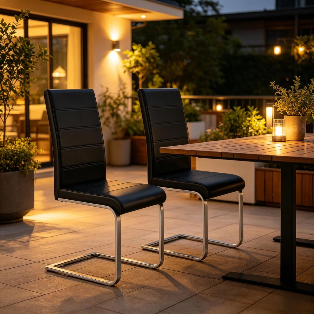 Set di 2 sedie cantilever con schienale alto, rivestimento in PU nero, struttura metallica, portata 120 kg