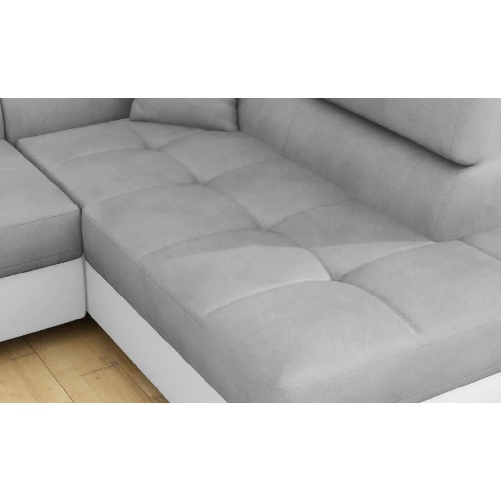 Divano ad angolo convertibile MENTON grigio e bianco in velluto - Angolo destro con vano contenitore