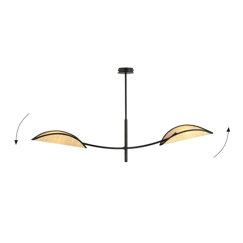 Sospensione Nordica 2 Luci Ares In Acciaio E Rattan Con Bracci Regolabili