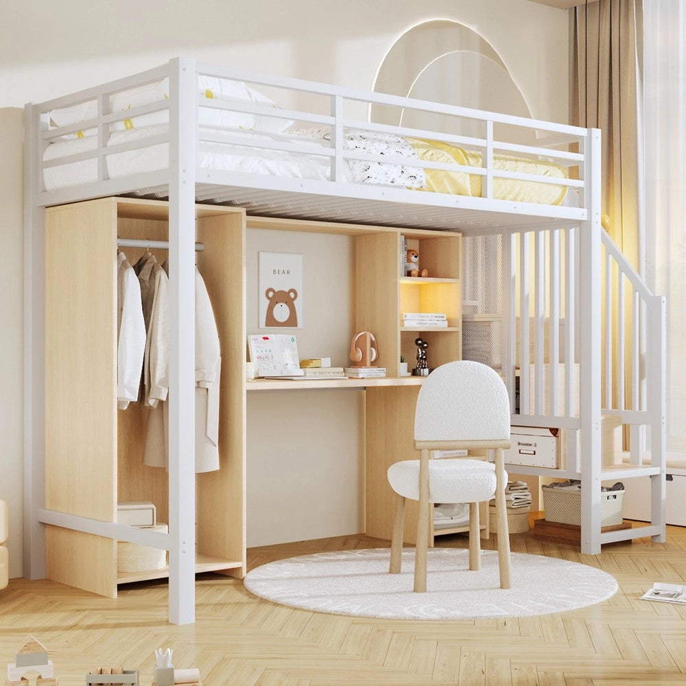 Letto a Soppalco con Armadio e Scrivania ¨C Xylo ¨C Struttura in Metallo Bianco 90x200