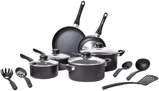 Set di cottura completo con rivestimento antitrasferimento - set di pentole 15 pezzi - nero