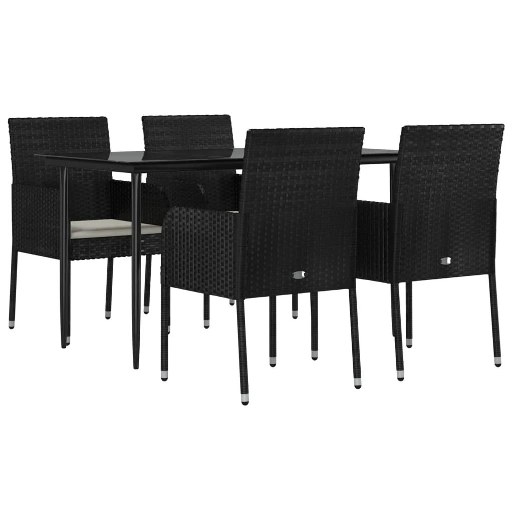 Set da pranzo da giardino in vimini di resina nera da 5 pezzi e cuscini 02_0014878