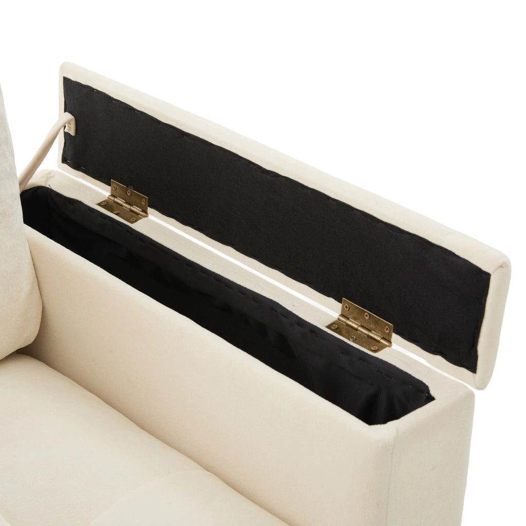 Divano lineare 2 posti con contenitore nei braccioli e tasche laterali in chenille beige