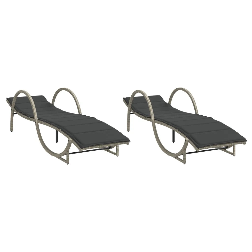 Lettini Prendisole 2 pz | Sdraio da giardino | Lettino da sole con Cuscini Grigio Chiaro in Polyrattan