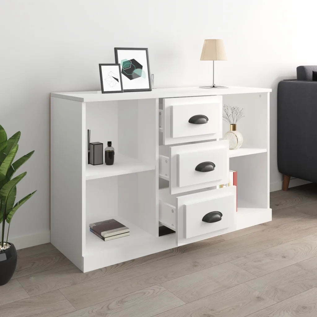 Credenza Bianco Lucido 104,5x35,5x67,5 cm in Legno Multistrato 816234