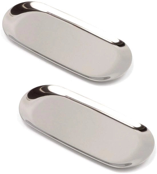 Set da 2 pezzi di ripostiglio in acciaio inossidabile da 23 cm, organizzatore premium in metallo per frutta, tè, cosmetici, gioielli, asciugamani in acciaio inossidabile ovale per lavabo, bagno, armadi (argento)