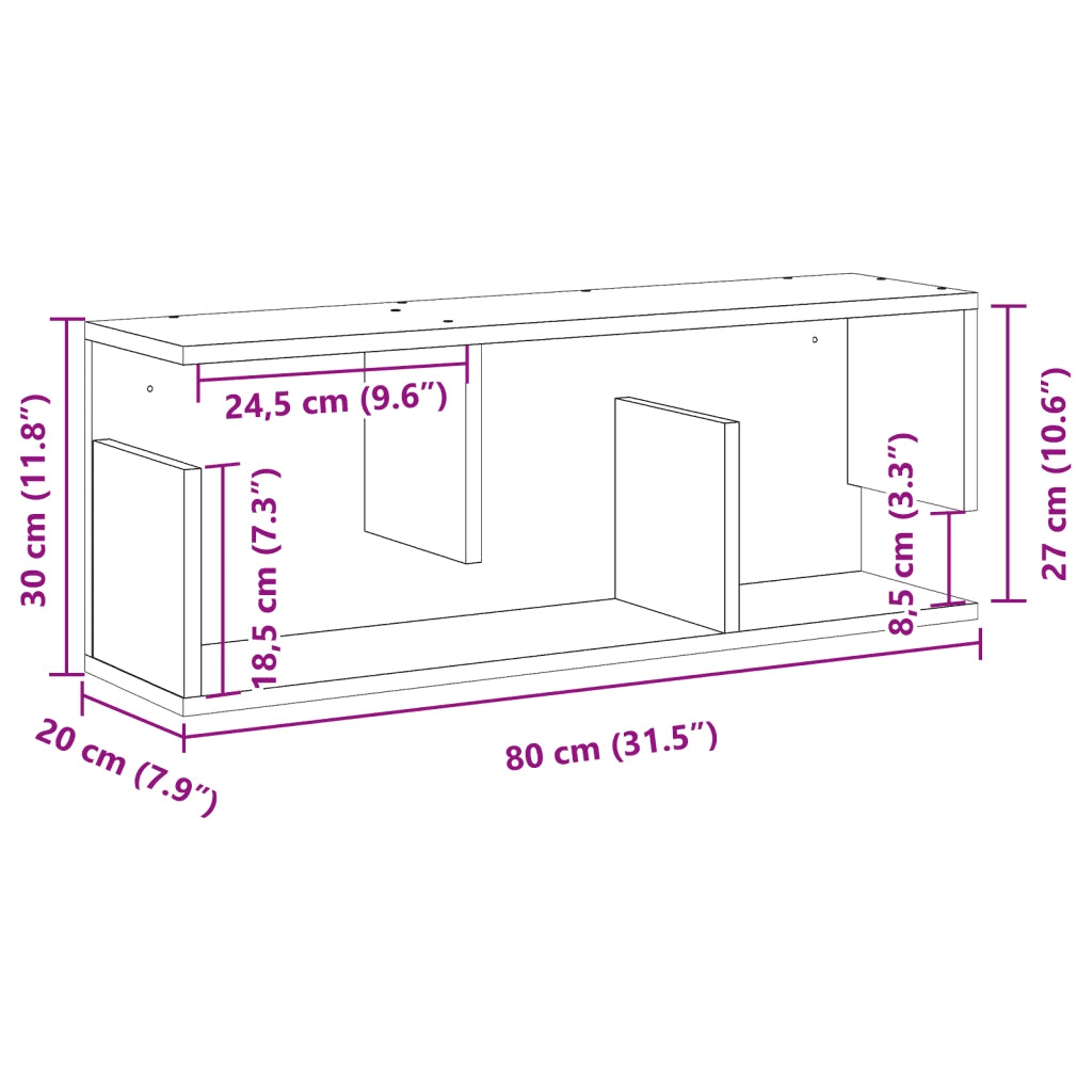 vidaXL Mobile a Parete 80x20x30 cm Nero in Legno Multistrato