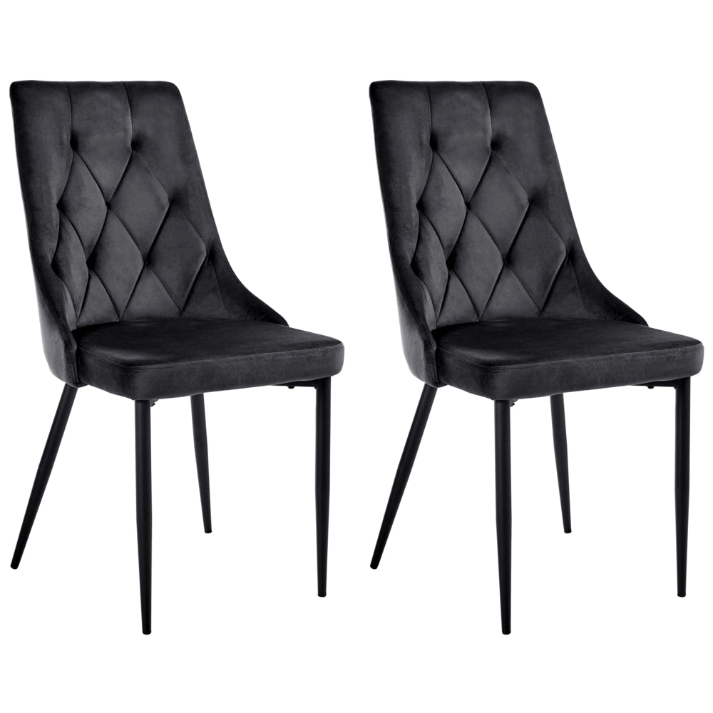 Set di 2 sedie da pranzo con seduta in velluto imbottito Stile moderno Senza braccioli Gambe in ferro nero