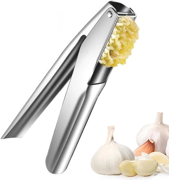 Impastatrice di aglio in acciaio inossidabile - Resistentente alla lavastoviglie - Impermeabile - Design ergonomico - Sostenibile - Dimensioni 18,5 cm x 4 cm - Impastatrice di aglio
