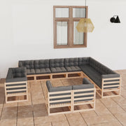 Set Divani Giardino 12 pz con Cuscini in Legno Massello di Pino 3077004