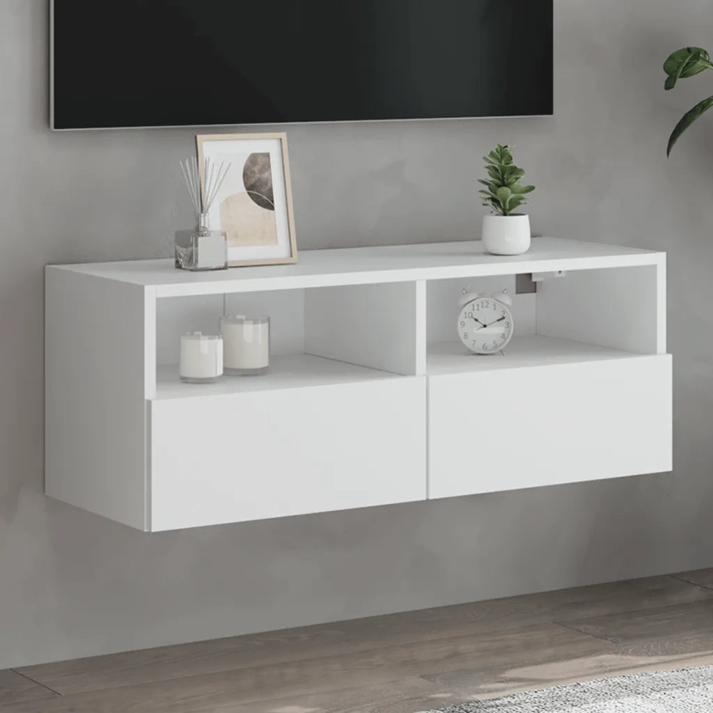 Mobile TV a Parete-Mobile TV a Muro Bianco 80x30x30 cm in Legno Multistrato