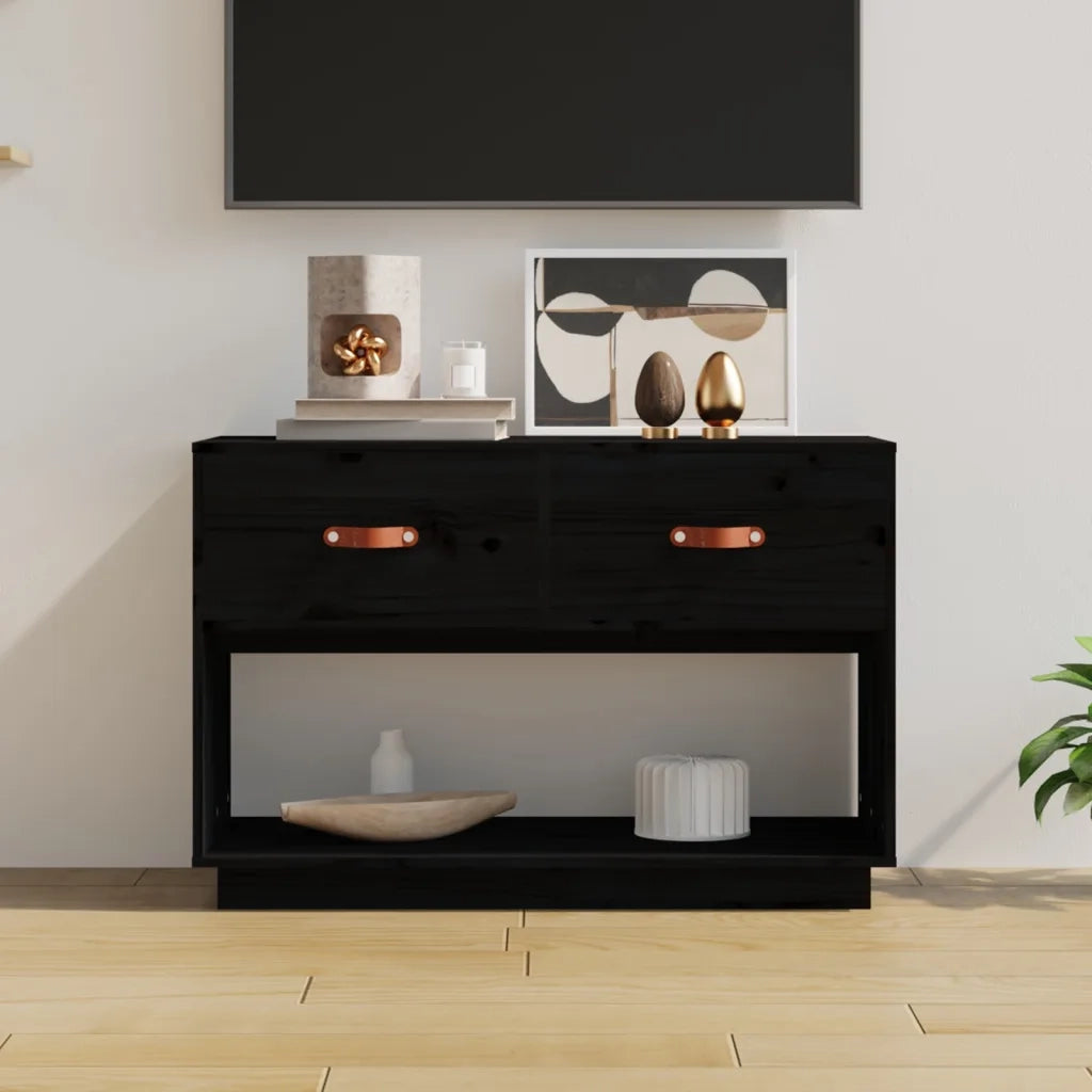 Mobile Porta TV Nero 90x40x60 cm in Legno Massello di Pino 821526