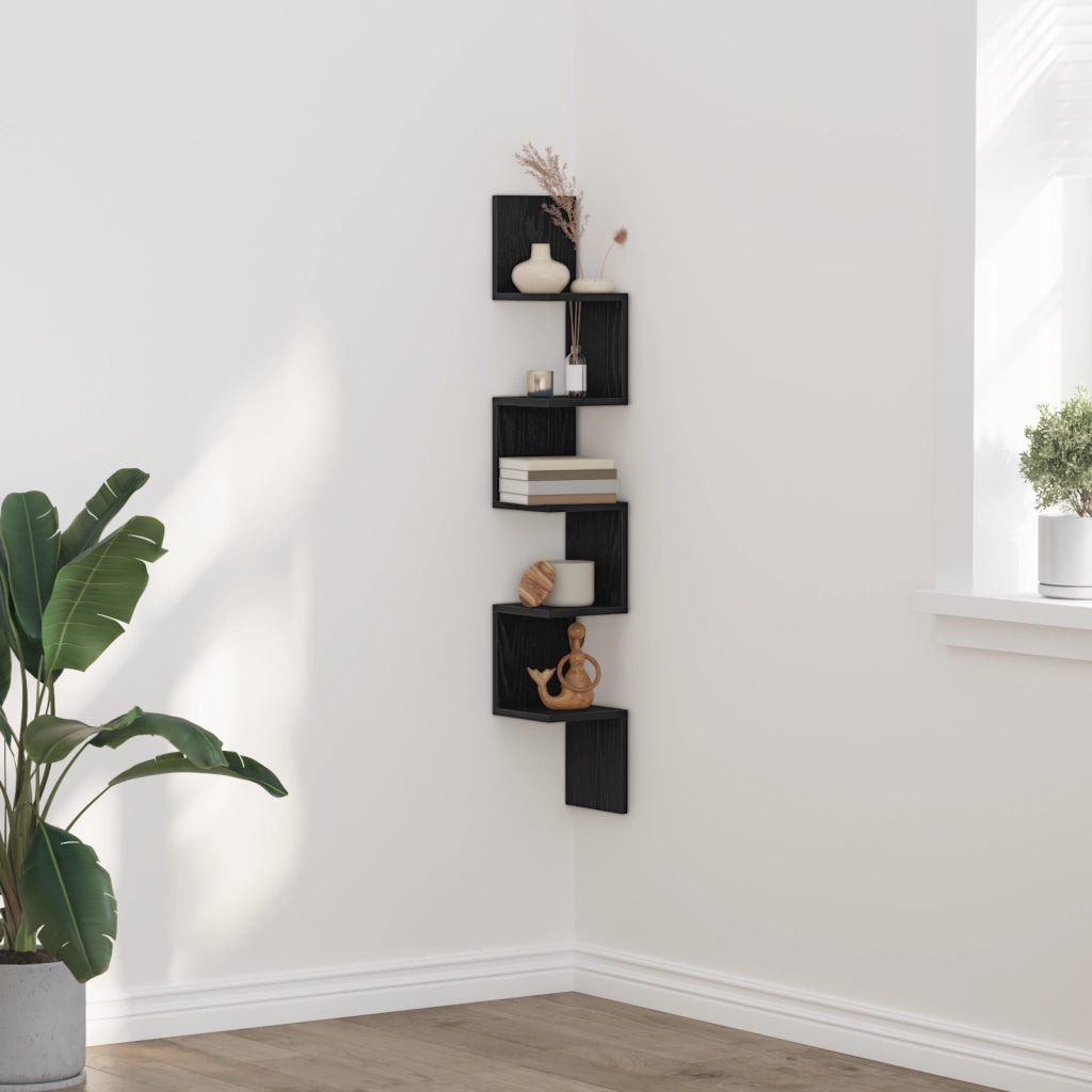 Mensola d'angolo  nera in rovere, 20x20x127,5 cm, in legno ingegnerizzato