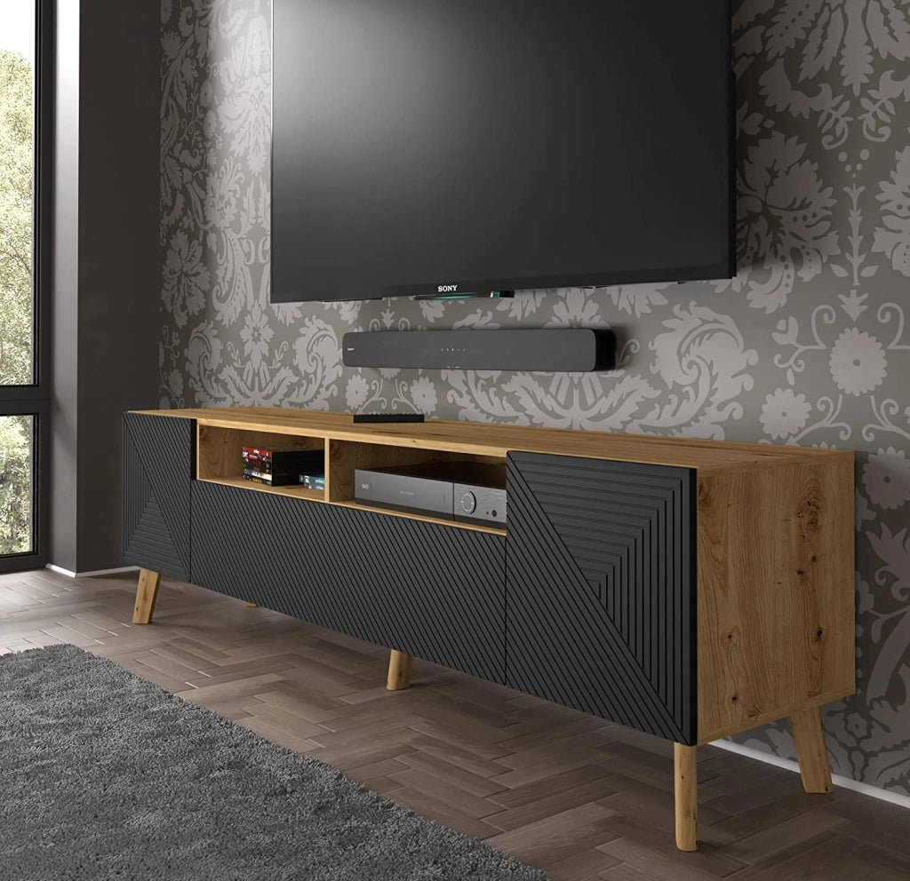 MOBILE TV PORTA TV STAND TV SOGGIORNO LUXI  195x42x56cm ROVERE NERO OPACO