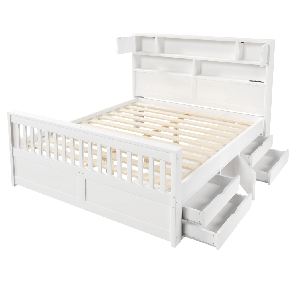 LETTO con 4 cassetti 160x200 cm bianco in MDF e compensato