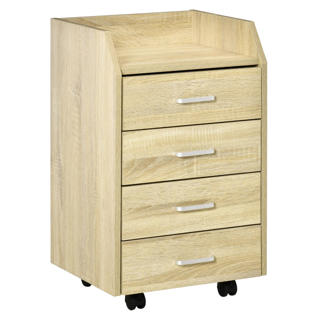 Cassettiera ufficio con 4 cassetti e ruote ¨C Xylo ¨C legno naturale 40x36x65 cm