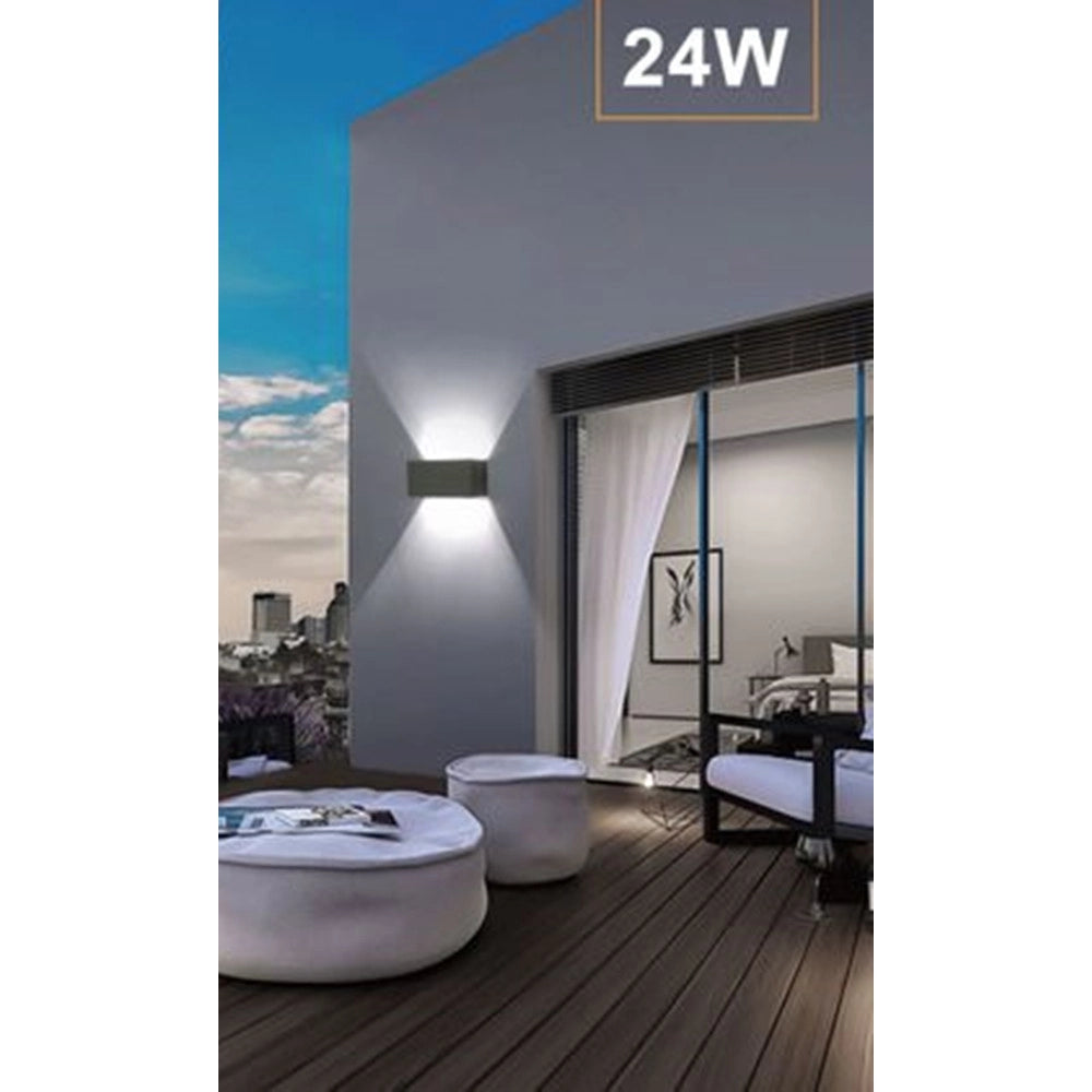 Trade Shop - Applique Lampada Led 24w Da Esterno A Parete Doppio Fascio Luminoso Regolabile Ip65 Es30 - Grigio-bianco Freddo      -