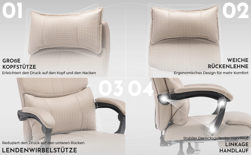 SEDIA UFFICIO ergonomica con supporto lombare regolabile, tessuto beige