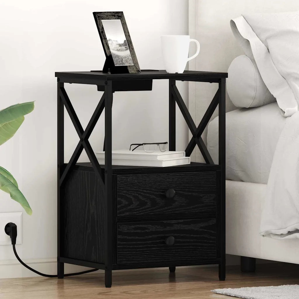 Armadio da Notte con cassetto 2 pcs Rovere Nero 40 x 31 x 60 cm 859561