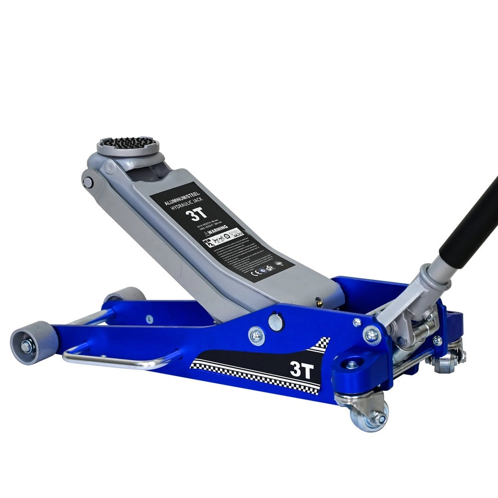 Cric Idraulico a Carrello 3 Ton ¨C MINIMAL ¨C Alluminio/Acciaio, Blu/Argento, per SUV e Fuoristrada