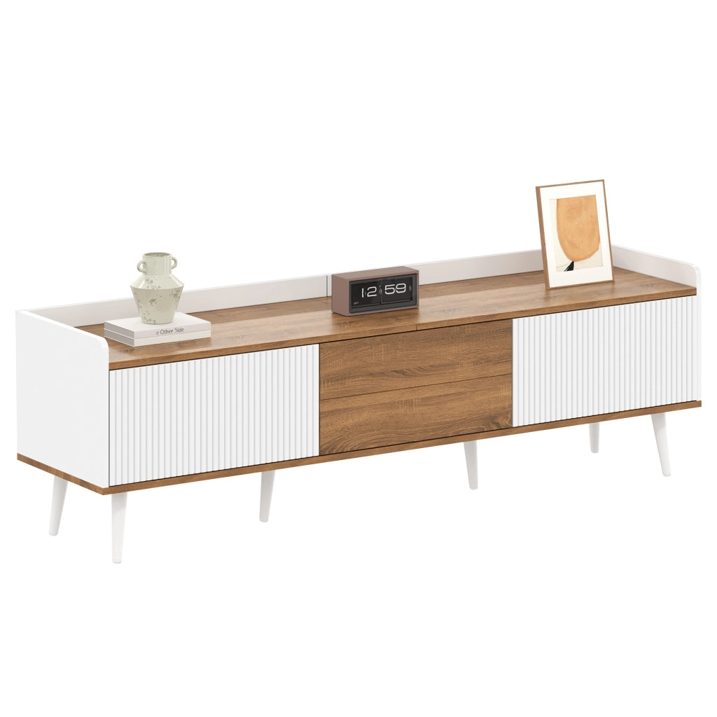 Mobile TV con 3 Ante Rigate; Bordo Rialzato e Antiribaltamento; Stile Moderno; 160??39??49;5 cm; in MDF; Bianco e Naturale
