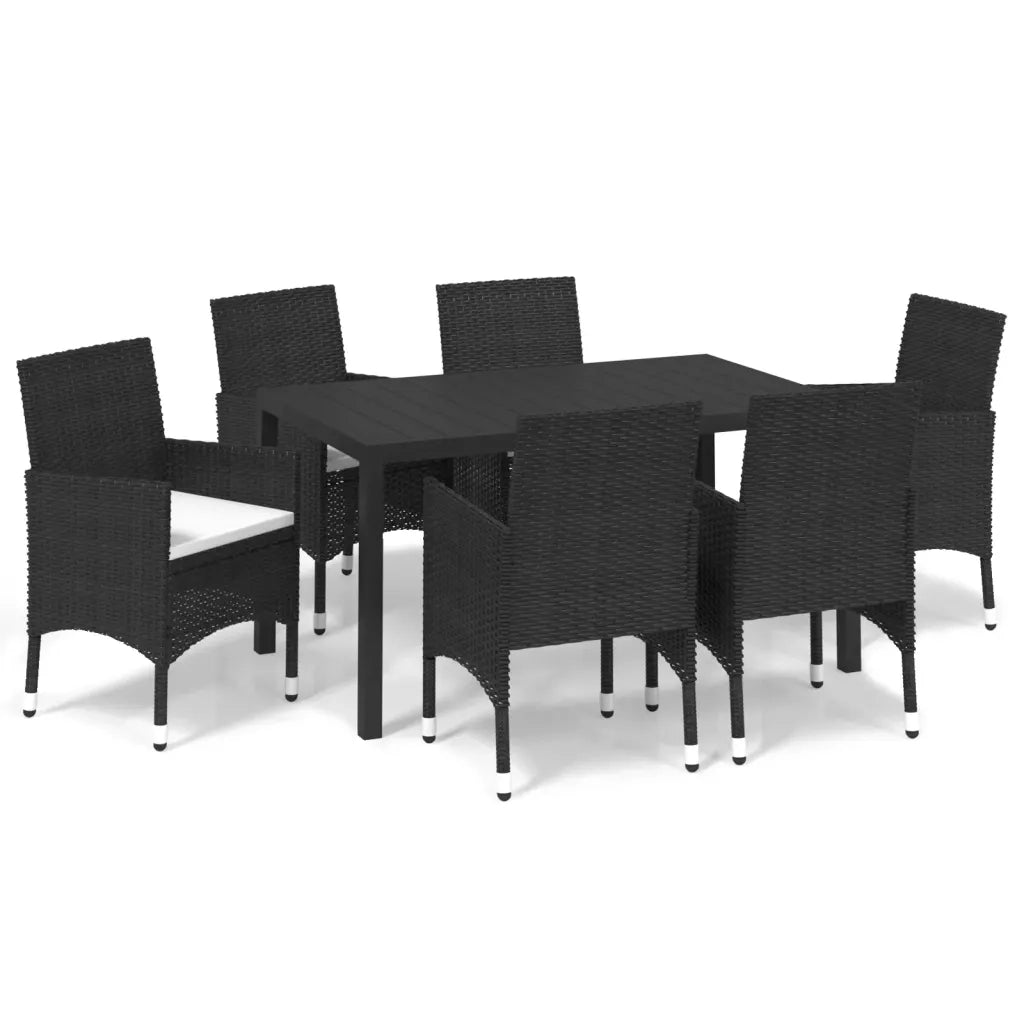 Set da Pranzo per Giardino 7 pz con Cuscini Polyrattan Nero 3095012