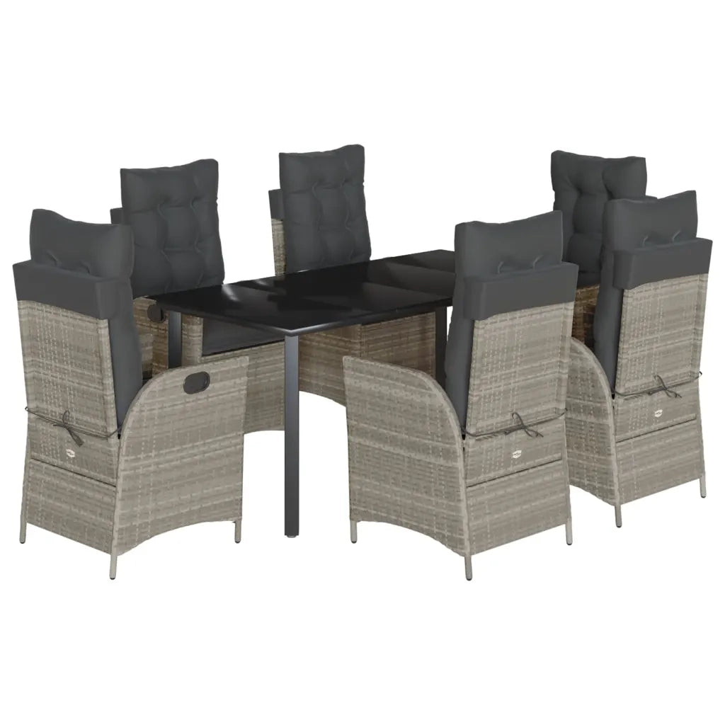 Set da Pranzo da Giardino 7 pz Cuscini Polyrattan Grigio Chiaro 3213290