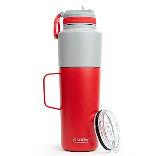 Asobu Twin Pack Bottiglia con Tazza Rosso 0.9 Litri  0.6 Litri